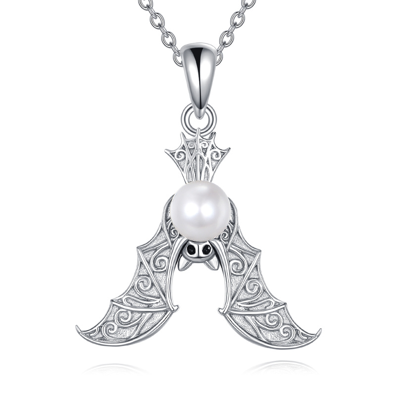 Naszyjnik z perłą z białego złota 14K, nietoperz, Halloween, urodziny, biżuteria, Boże Narodzenie-1