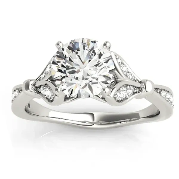 Verlobungsring aus 10-karätigem Weißgold mit rundem, im Labor gezüchtetem Diamanten, individuell gestaltet, von der Natur inspiriert durch eine Lilie-9