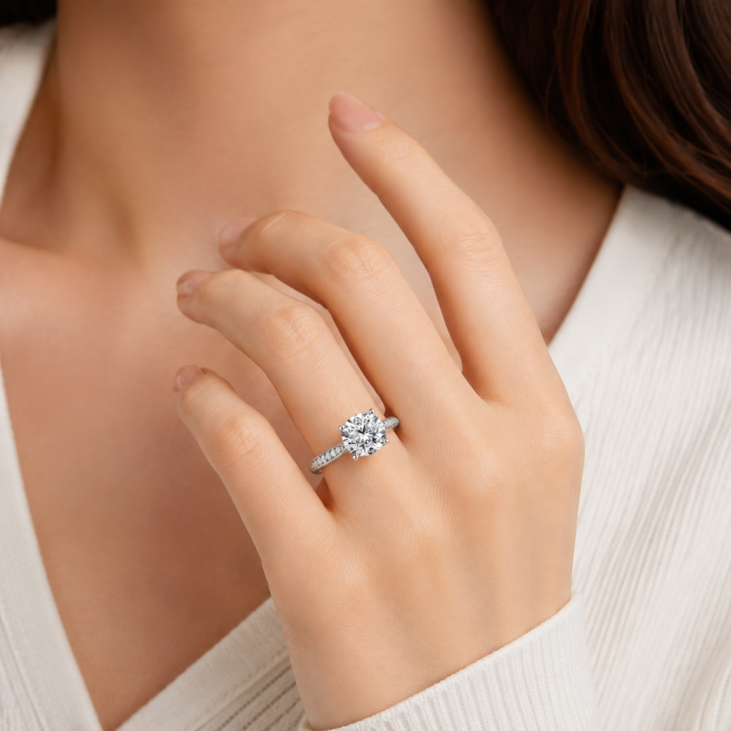 Bague de fiançailles personnalisée en or blanc 10 carats avec diamant rond de laboratoire, forme tulipe inspirée par la nature-3