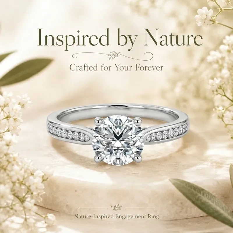 Bague de fiançailles personnalisée en or blanc 10 carats avec diamant rond de laboratoire, forme tulipe inspirée par la nature-7