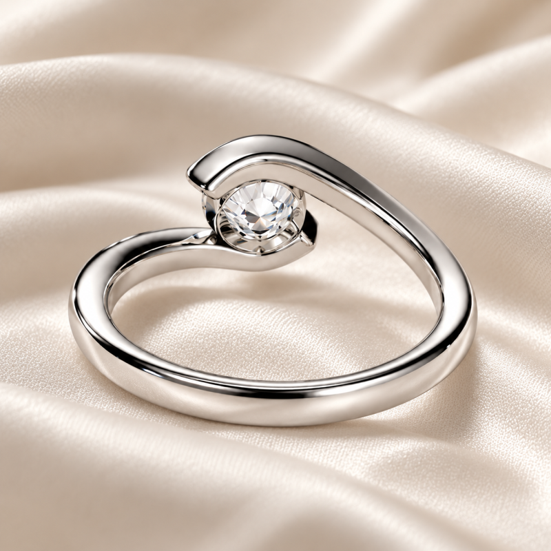 Anillo de compromiso de oro blanco de 10 quilates con diamante redondo cultivado en laboratorio engastado a tensión.-4