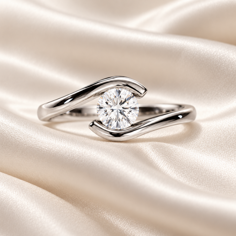 Anillo de compromiso de oro blanco de 10 quilates con diamante redondo cultivado en laboratorio engastado a tensión.-5