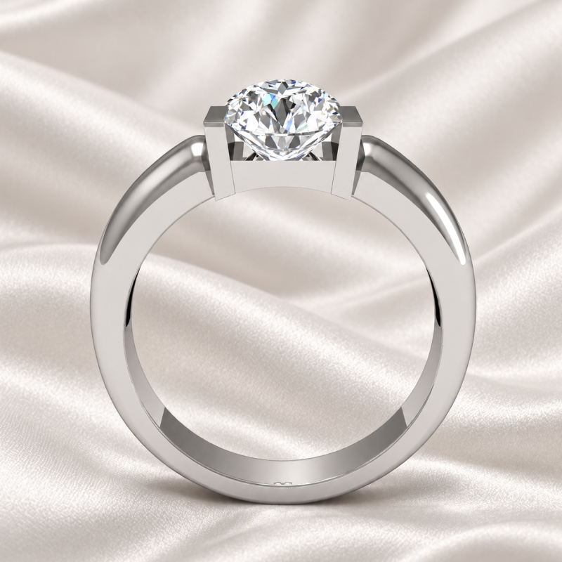 Anillo de compromiso de oro blanco de 14 quilates con diamante redondo cultivado en laboratorio engastado a tensión.-3