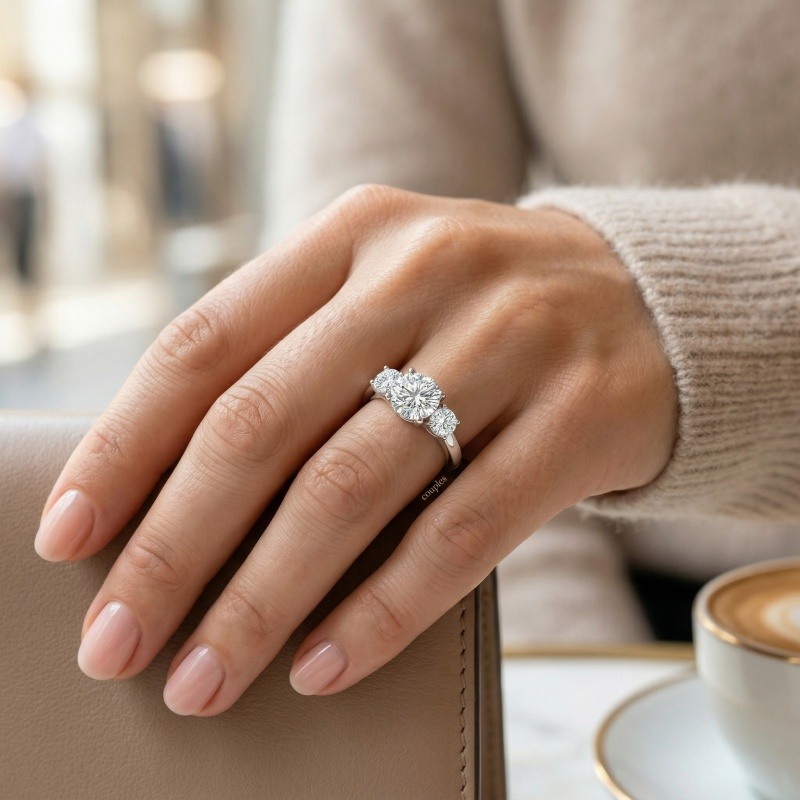 14K White Gold Round Cut Moissanite Engagement Ring-2