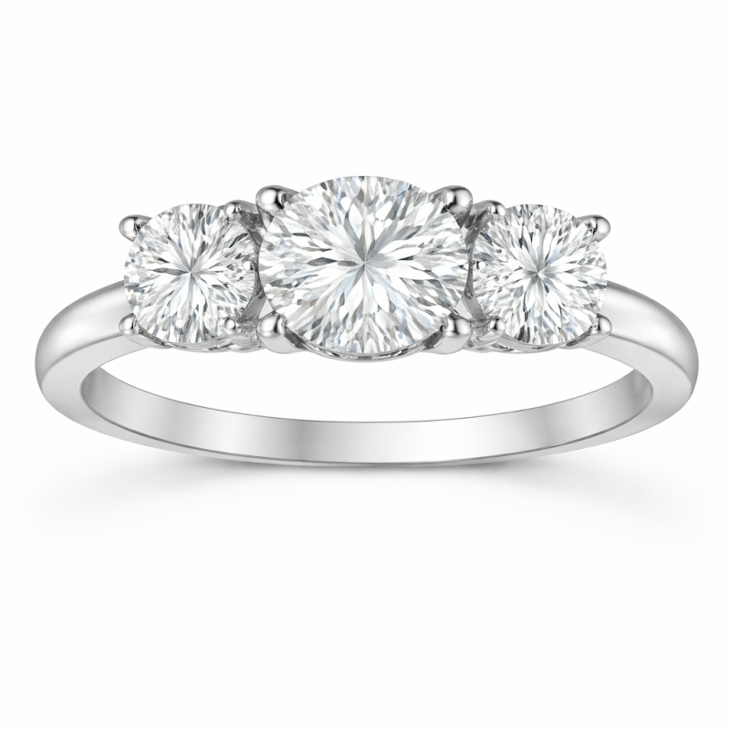 14K White Gold Round Cut Moissanite Engagement Ring-10