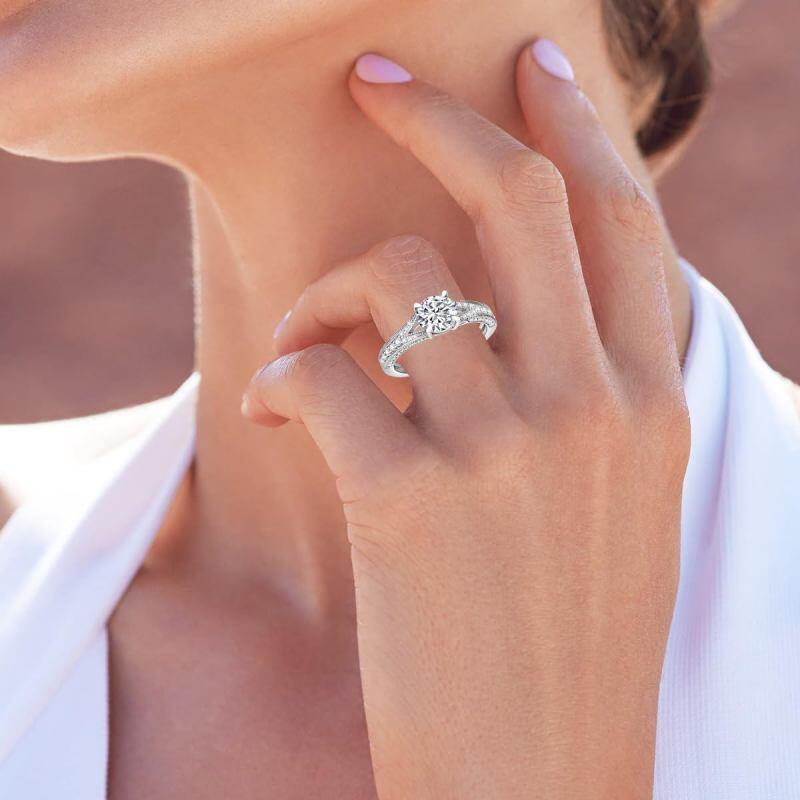 14K White Gold Round Cut Moissanite Engagement Ring-3