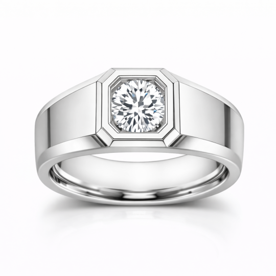 14K White Gold Round Cut Moissanite Men's Band for Men