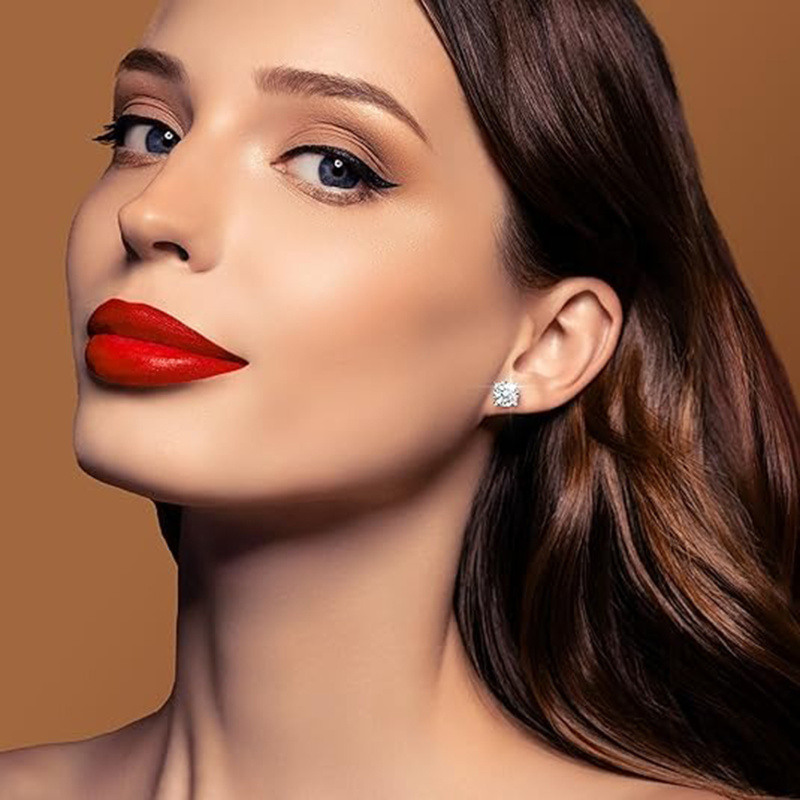 Boucles d'oreilles à clous en moissanite taille ronde en or blanc 14K-2