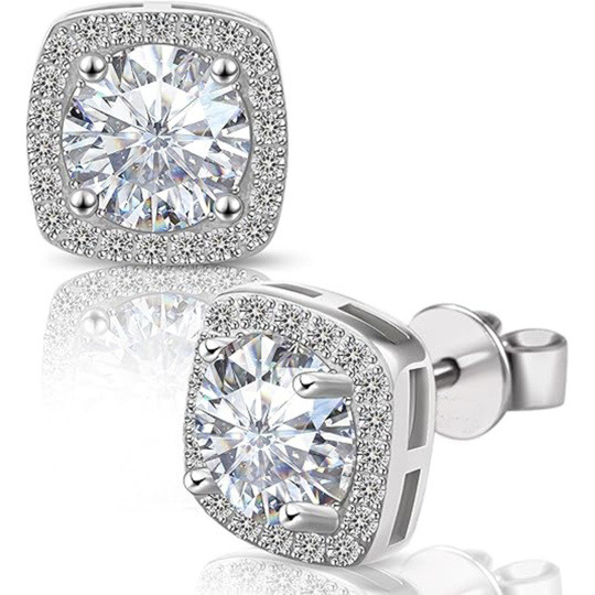 Aretes de tachuela de moissanita con corte redondo en oro blanco 14K