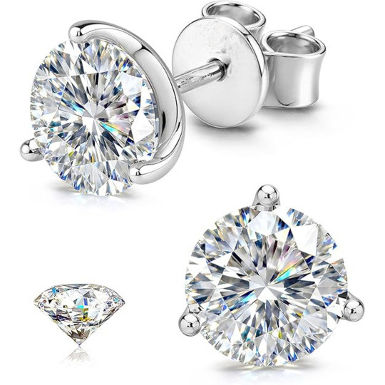 Aretes de Tachuelas de Moissanita con Corte Redondo en Oro Blanco 14K