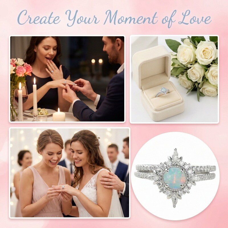 10K White Gold Round Cut Opal Custom Engagement Ring-4