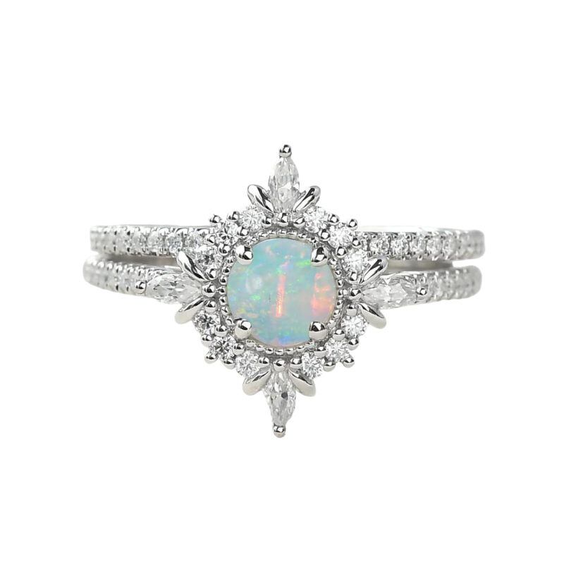 10K White Gold Round Cut Opal Custom Engagement Ring-2