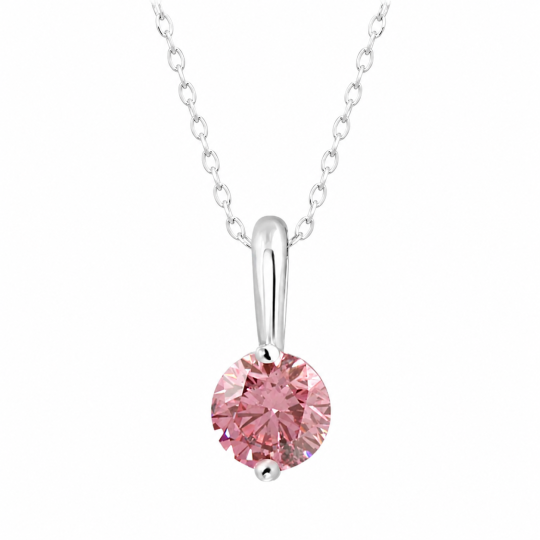 Collares de oro blanco de 14 quilates con diamantes rosas cultivados en laboratorio de talla redonda de 1 quilate.