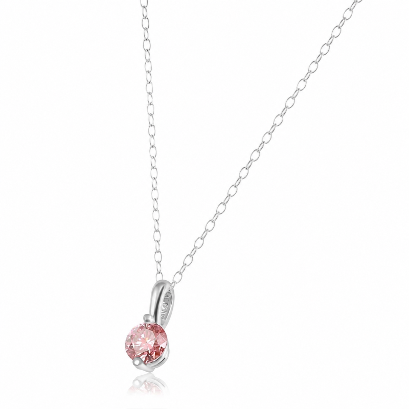 Collares de oro blanco de 18 quilates con diamantes rosas cultivados en laboratorio de talla redonda de 1 quilate.-3