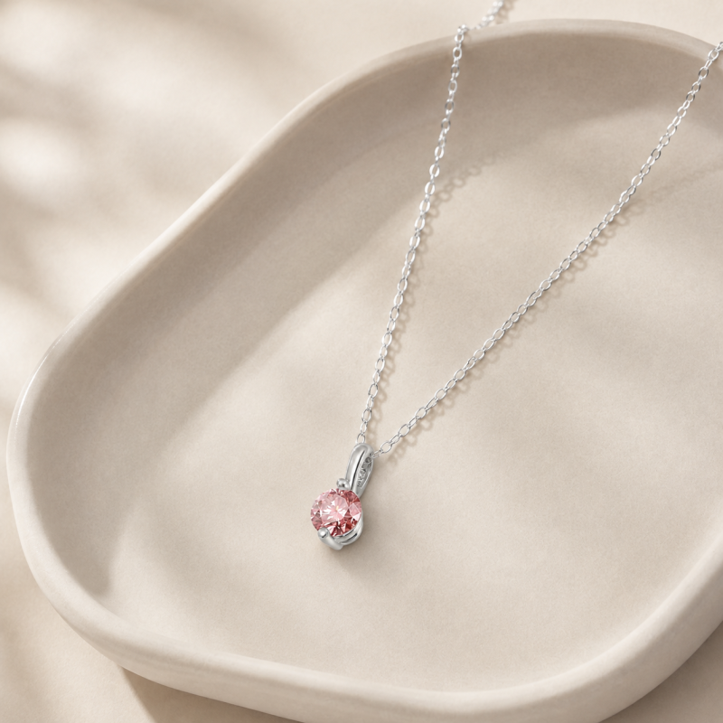Collares de oro blanco de 18 quilates con diamantes rosas cultivados en laboratorio de talla redonda de 1 quilate.-4