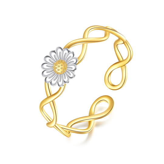 Anel de Dedo Margarida em Ouro Branco 10K e Ouro Amarelo