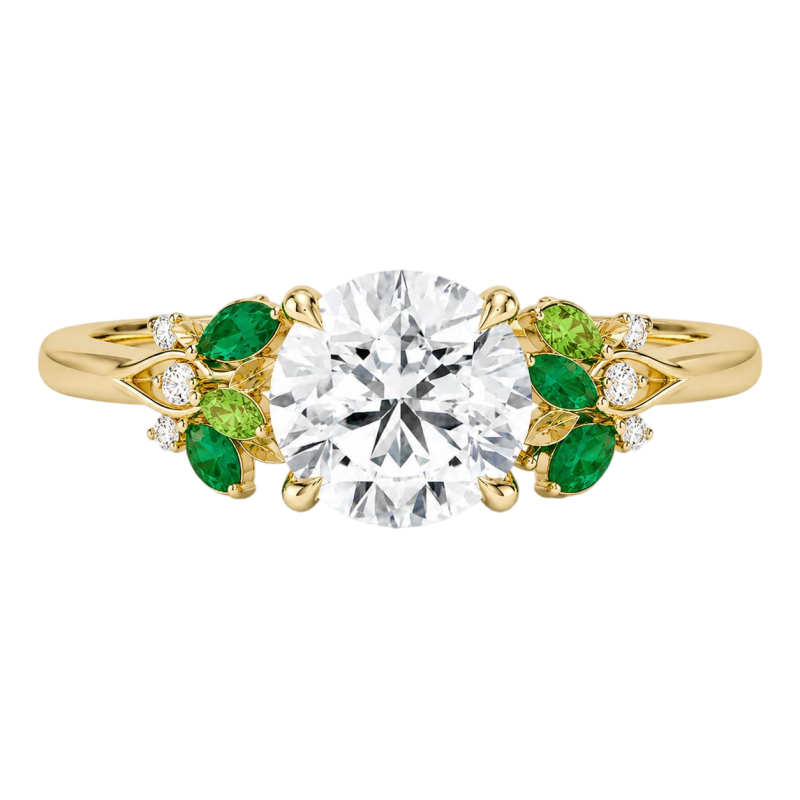Sterling Silver with Yellow Gold Plated1 to 6 CT Round Cut Moissanite Sidestone Natural Inspired Engagement Ring-18