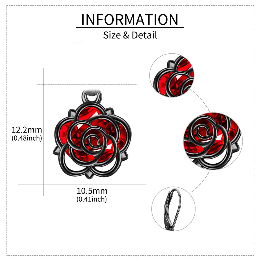 Sterling Silver with Black Rhodium Color Cubic Zirconia Rose Drop Earrings for Women-5