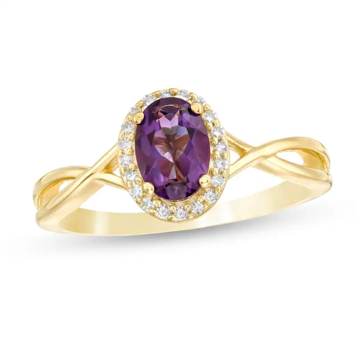 10K Gold 7.0 x 5.0mm Oval Amethyst & 1/15 CT. T.W. Round Lab Created Diamond Frame Twist Shank Band D-VVS1 IGI Certified-1