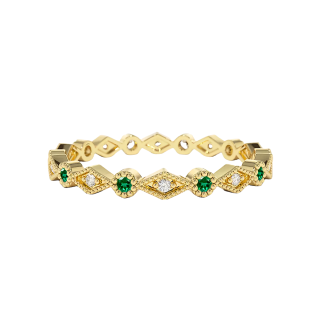 10K Gold 0.05 CT.T.W. Diamonds & 0.17 CT.T.W. Emerald Art Deco Wedding Band-3