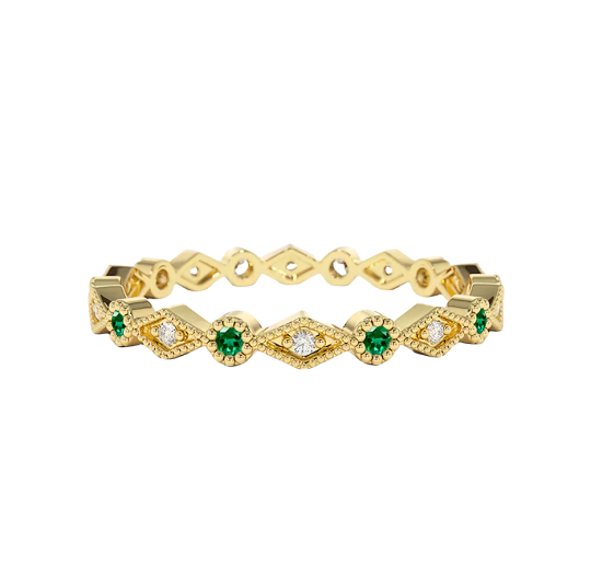 10K Gold 0.05 CT.T.W. Diamonds & 0.17 CT.T.W. Emerald Art Deco Wedding Band