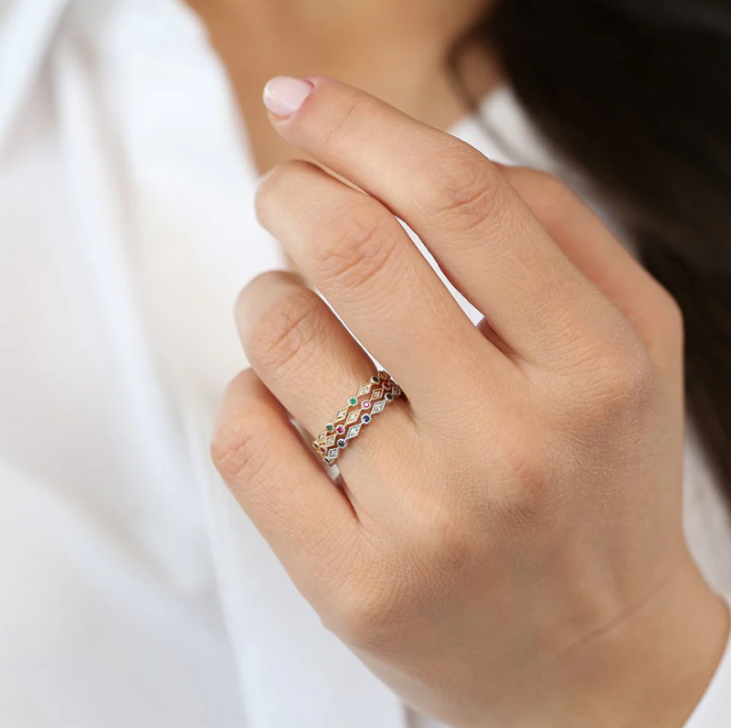 10K Rose Gold 0.05 CT.T.W. Diamonds & 0.17 CT.T.W. Emerald Art Deco Wedding Band-3