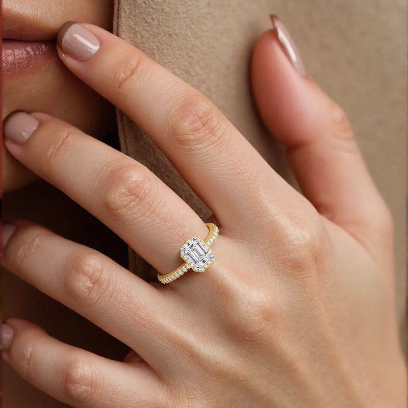 Anello di fidanzamento con cornice incisa in oro bianco 10 carati con smeraldo TW da 1 a 3,5 ct, diamante creato in laboratorio, certificato IGI-2