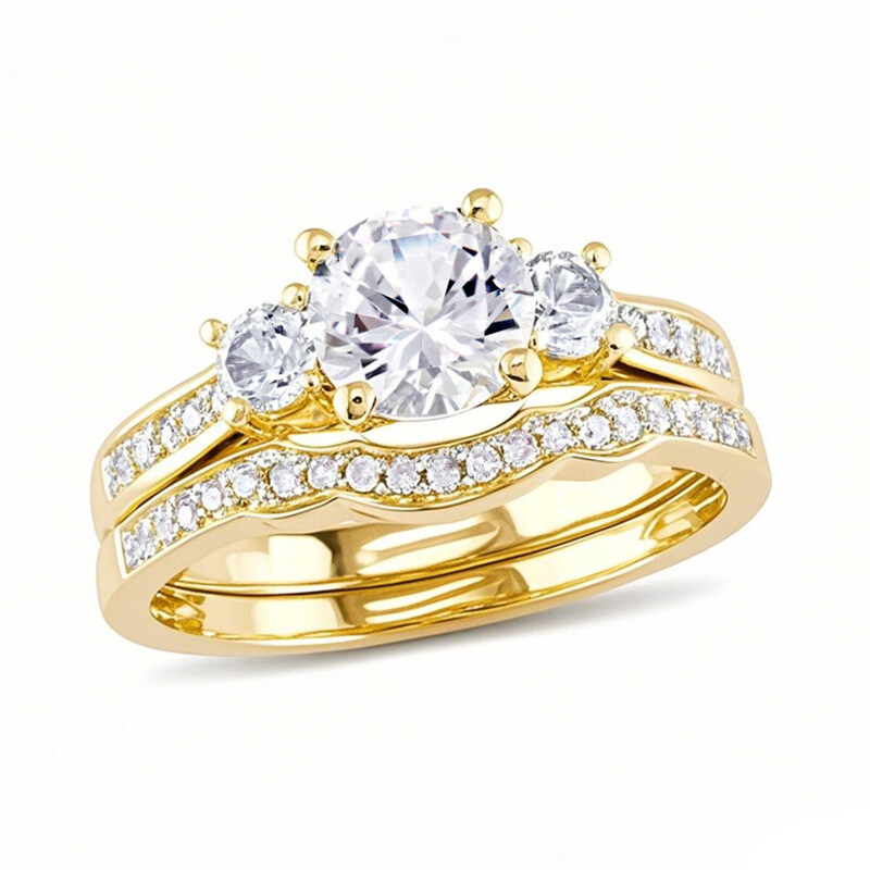 10K Gold 2.125 CT.T.W. Round Lab-Created White Sapphire Custom Three Stone Bridal Set-1