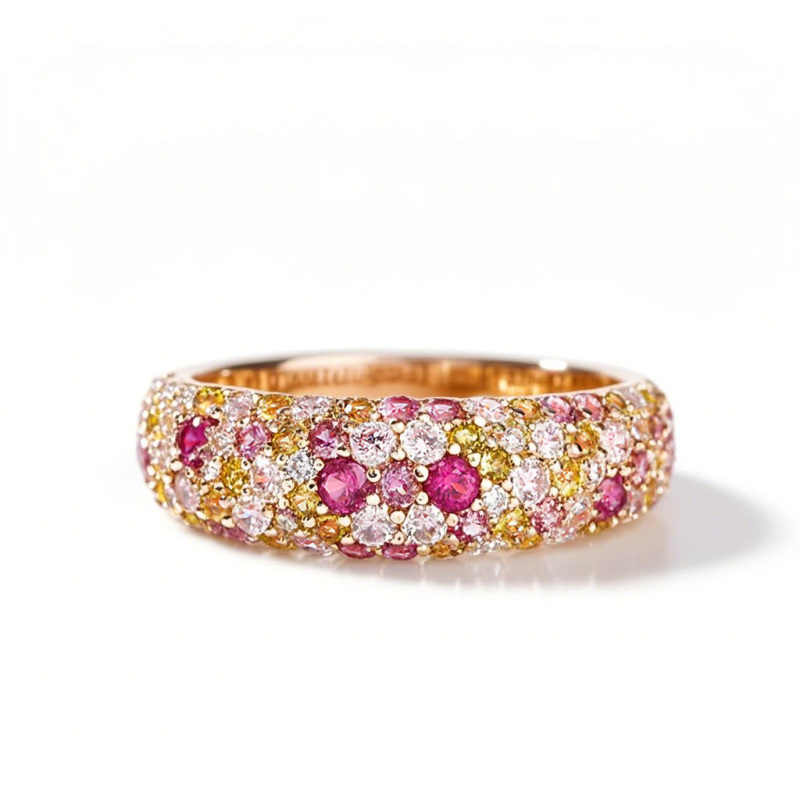 10K Gold 5.145 CT.T.W. Round Cut Lab Created Diamond & Gemstone Multi Color Stones Shiny Band-44