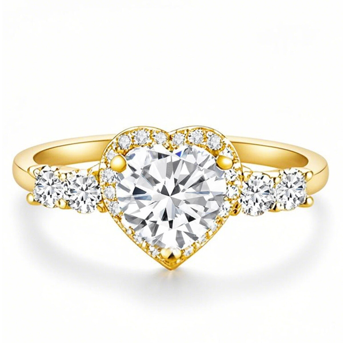 Anillo de compromiso de oro de 18 quilates con diamantes de talla corazón, creados en laboratorio, de 1,15 a 3,65 quilates de peso total. Certificado IGI.-1