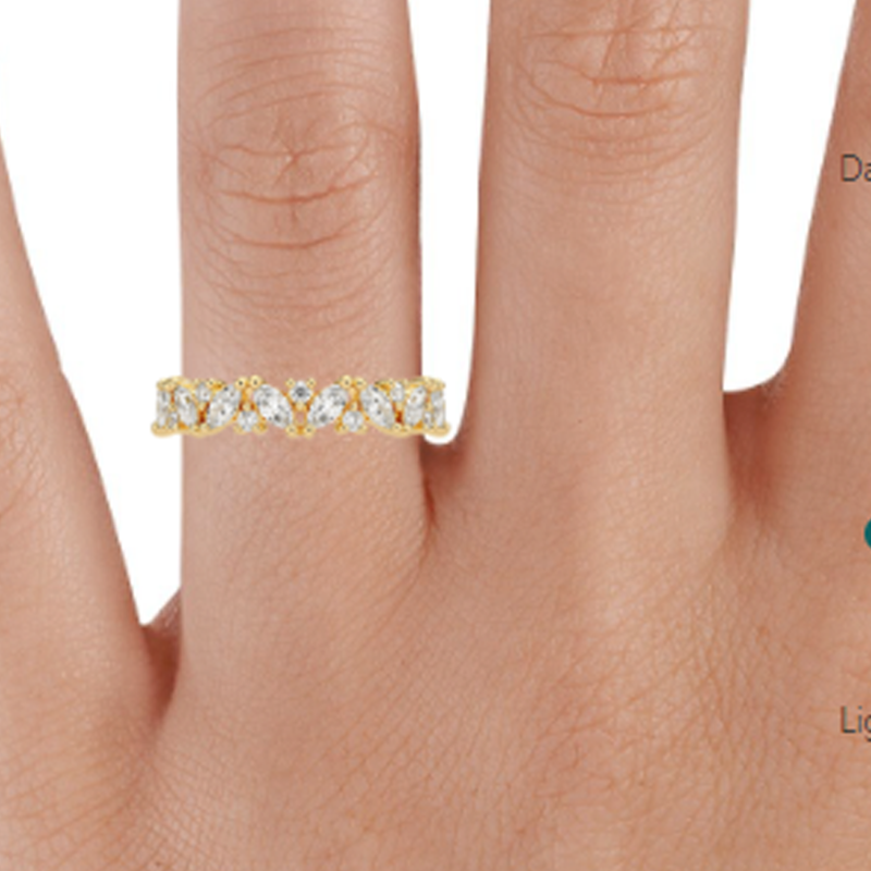 Anel de casamento personalizado em ouro 9K com diamantes sintéticos redondos e em forma de marquise, 1 quilate total, cor D, pureza VVS1, 3EX.-3