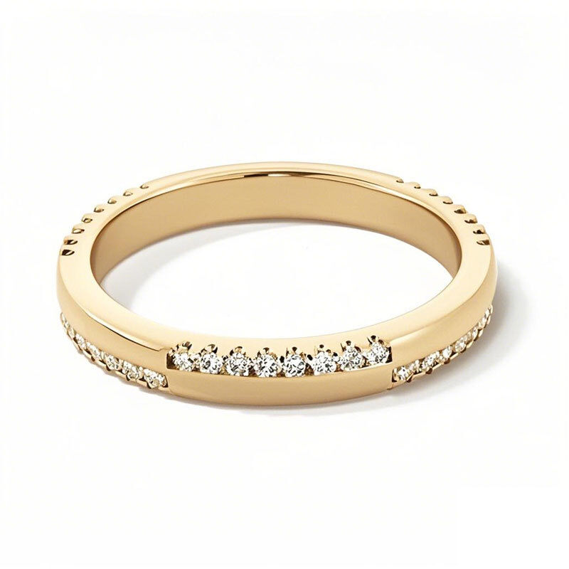 10K Gold 0.25 CT.T.W. Round Diamond Alternating Double Row Stackable Anniversary Band I Color I2 Clarity 3EX-1