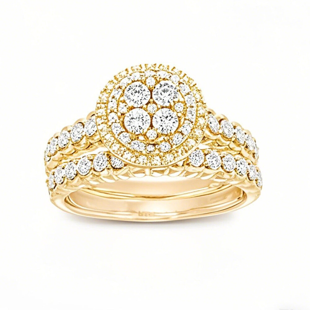 14K Gold 0.25 CT.T.W. Round Lab Created Diamond Double Frame Scallop Shank Vintage Engagement Band-1