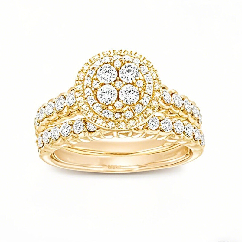 10K Gold 0.25 CT.T.W. Round Lab Created Diamond Double Frame Scallop Shank Vintage Engagement Band-1