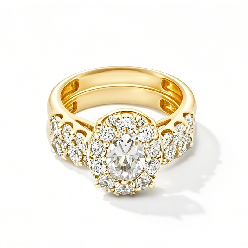 Anel de casamento com moldura de diamante oval criado em laboratório de ouro 10K 2,25 a 4,75 CT.T.W. D VVS1 3EX com certificação IGI-1