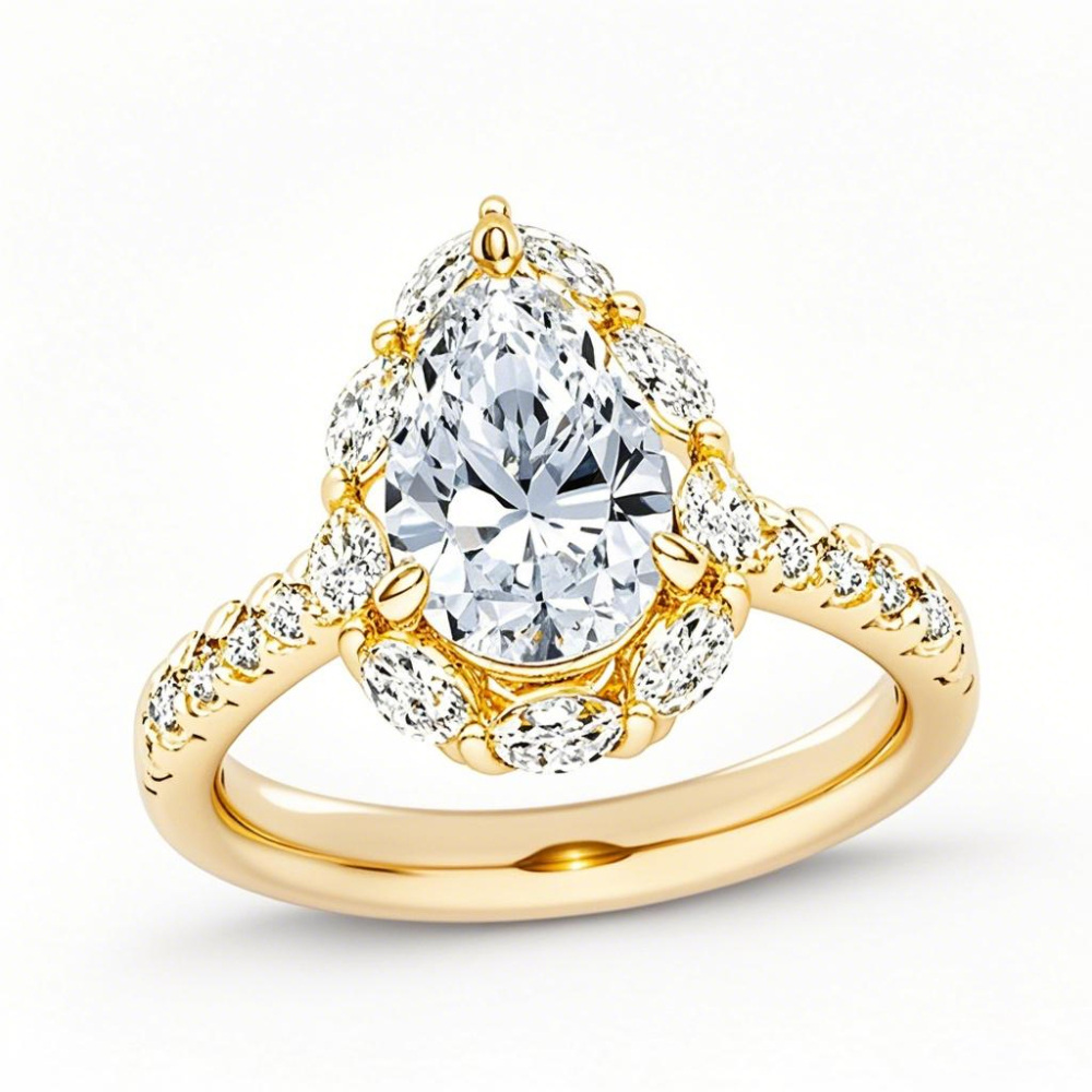 10K Gold 1.25 to 3.75 CT.T.W. Pear Cut Lab Created Diamond Engagement Ring D-VVS1 Clarity 3EX IGI Certified-1