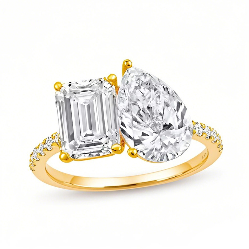 14K Gold 1.25 to 6.25 CT.T.W. Oval & Emerald Lab Created Diamond Engagement Ring D VVS1-VS1 IGI Certified-1