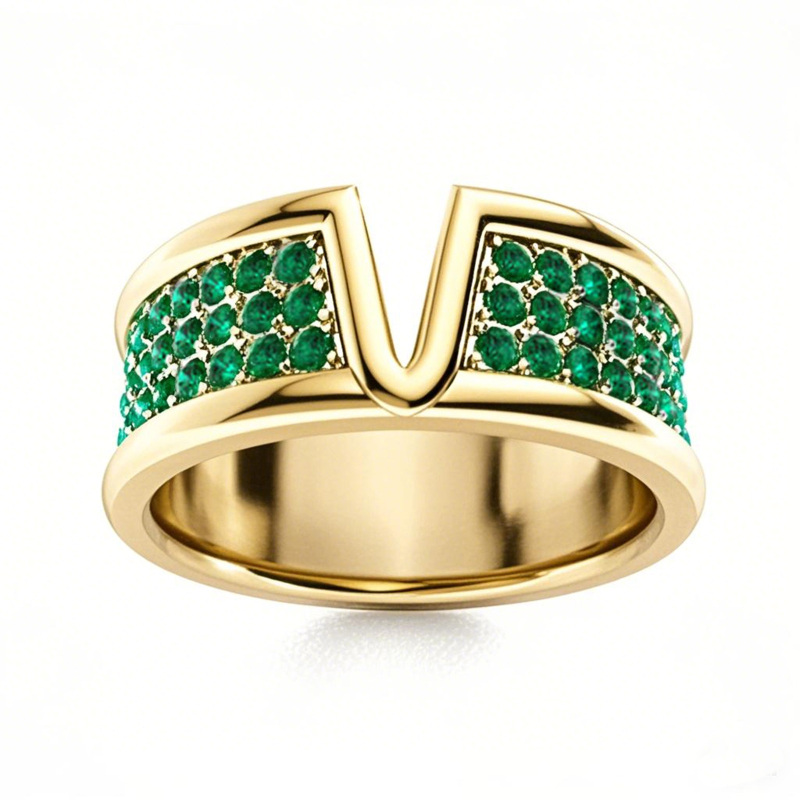 10K Gold 1.26 CT.T.W. Emerald V-Style Statement Band for Men-3