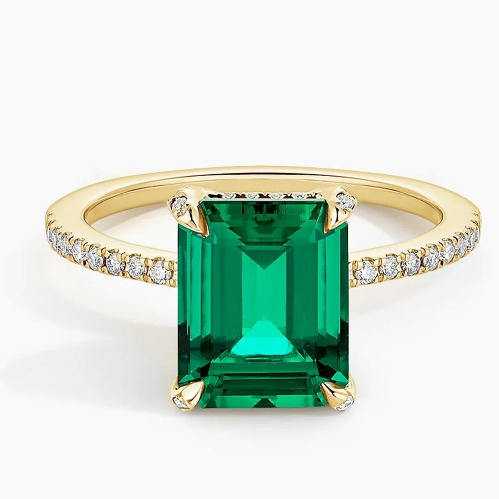 18K Gold 2 to 7 CT Emerald Lab Created Diamond & Lab Created Emerald Engagement Ring D Color VVS1-VS1 Clarity 3EX-1