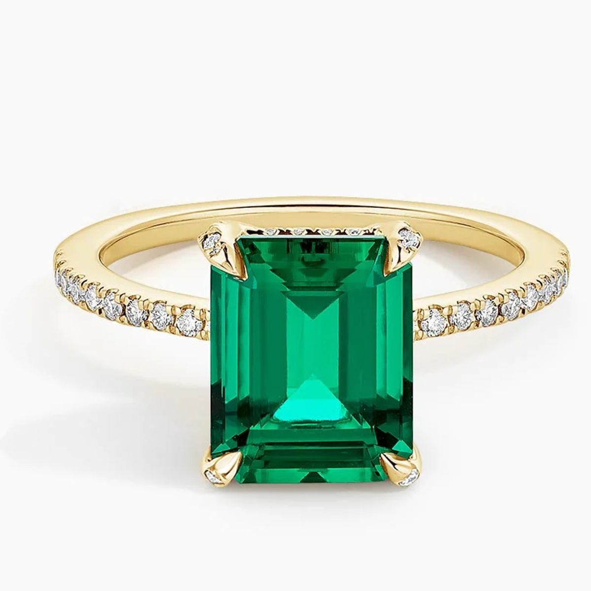 14K Gold 1/3ct Lab Created Diamond & Emerald Engraving Couple Engagement Ring-1