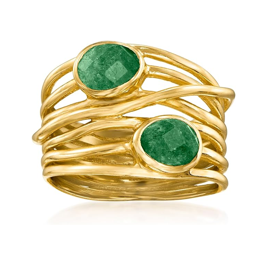 14K Gold 1.4 CT.T.W. Oval Cut Emerald Highway Band-1