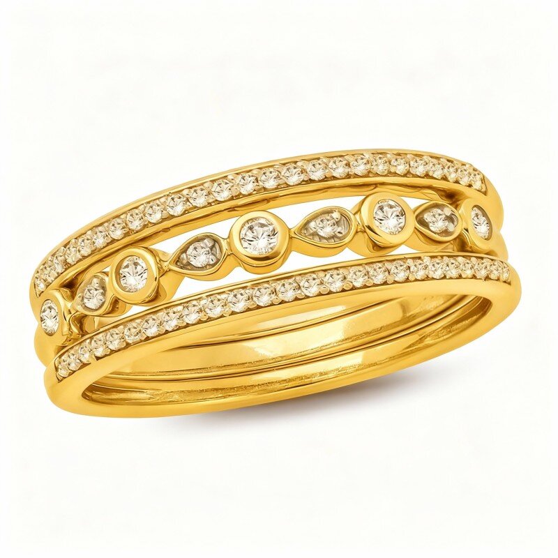 18K Gold 1/4 CT Round Cut Diamond Custom Stackable Ring J Color I2 Clarity 3EX-1