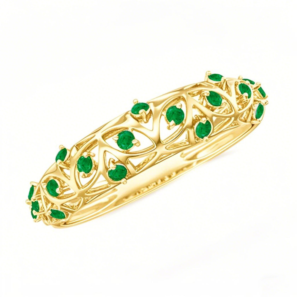 10K Gold 0.4 CT.T.W. Round Cut Emerald Prong Setting Filigree Band-1