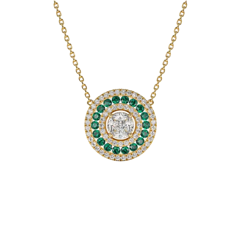 10K Gold 0.45 CT.T.W. Diamond & 0.3 CT.T.W. Emerald Pendant Necklace-18