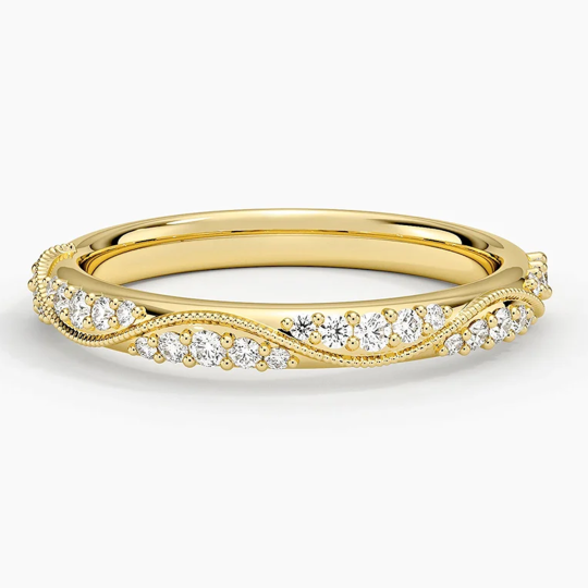 Anillo de bodas para parejas con grabado personalizado de diamantes milgrain de 1/4 ct en oro de 18 quilates