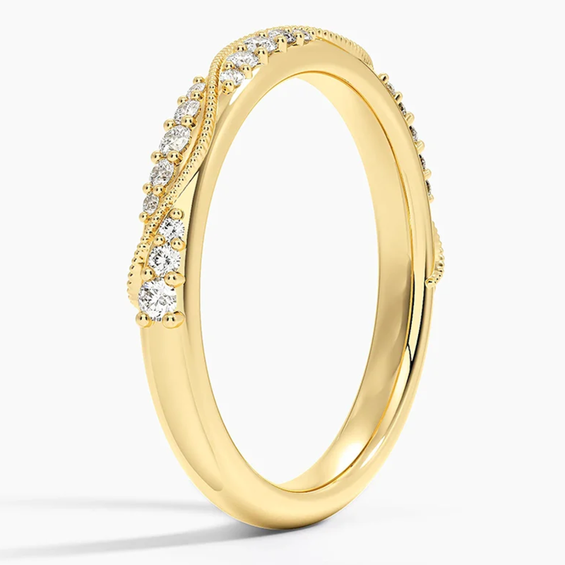 Anel de casamento personalizado em ouro 9K com diamante redondo de 0,25 quilates (total) - Cor D, Clareza VVS1-VS1, Certificado IGI 3EX-3