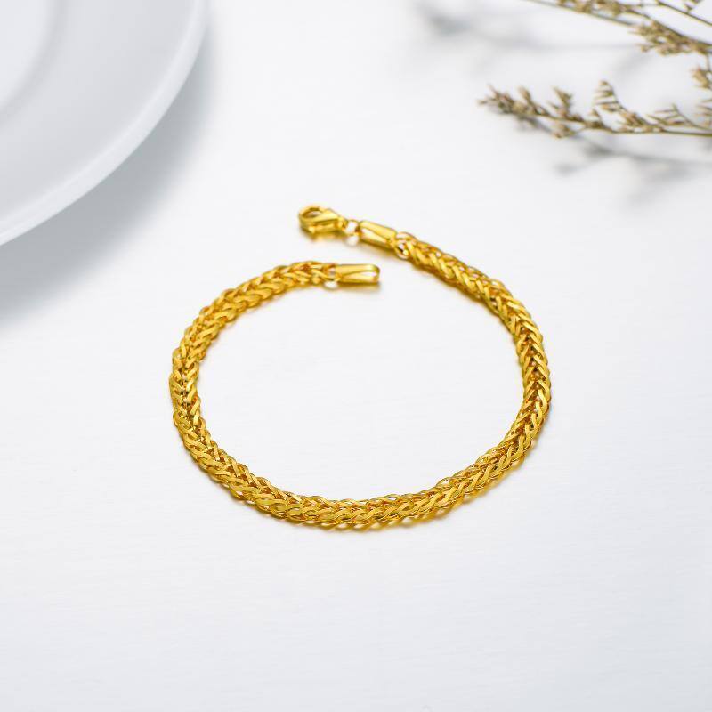 18K Gold 4mm Width Celtic Chopin Chain Bracelet-5