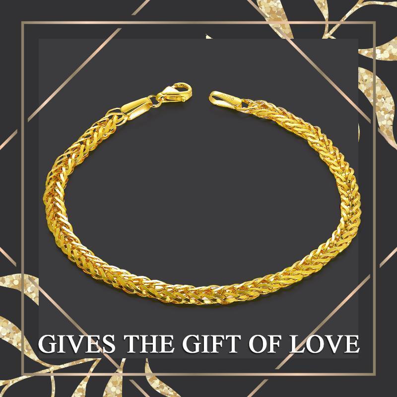 18K Gold 4mm Width Celtic Chopin Chain Bracelet-7