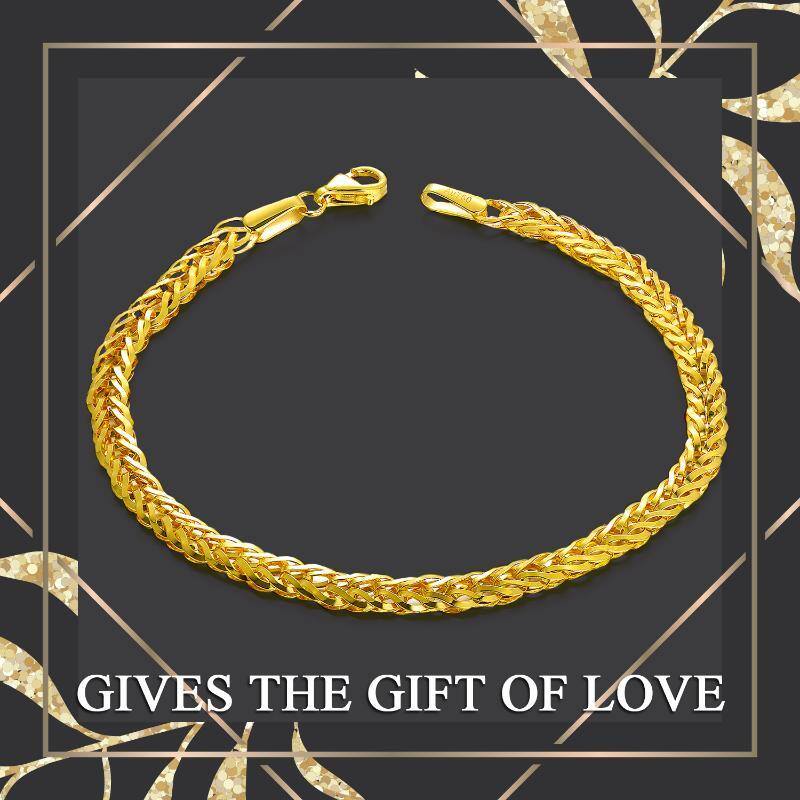 18K Gold 4mm Width Celtic Chopin Chain Bracelet-7