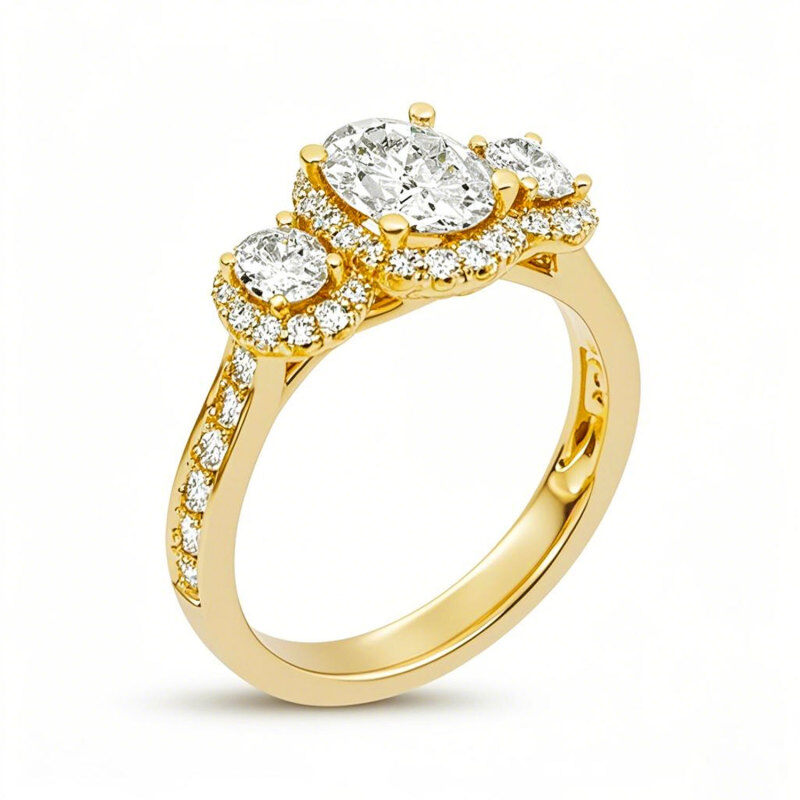 Anel de Noivado Personalizado em Ouro 10K com Diamante Oval de 1,5 CT (Total) Criado em Laboratório, Cor D, Clareza VVS1-VS1, Certificado 3EX pelo IGI.-1